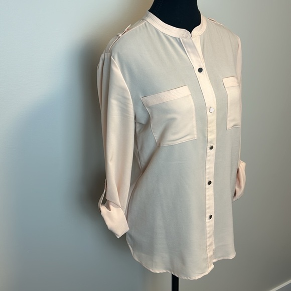 Calvin Klein Peach Button Up Long Sleeve Blouse Sz Xs - Picture 3 of 8